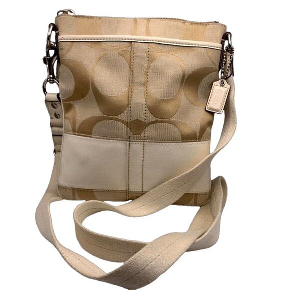 COACH Beige and Cream Canvas Signature Crossbody - Picture 1 of 9